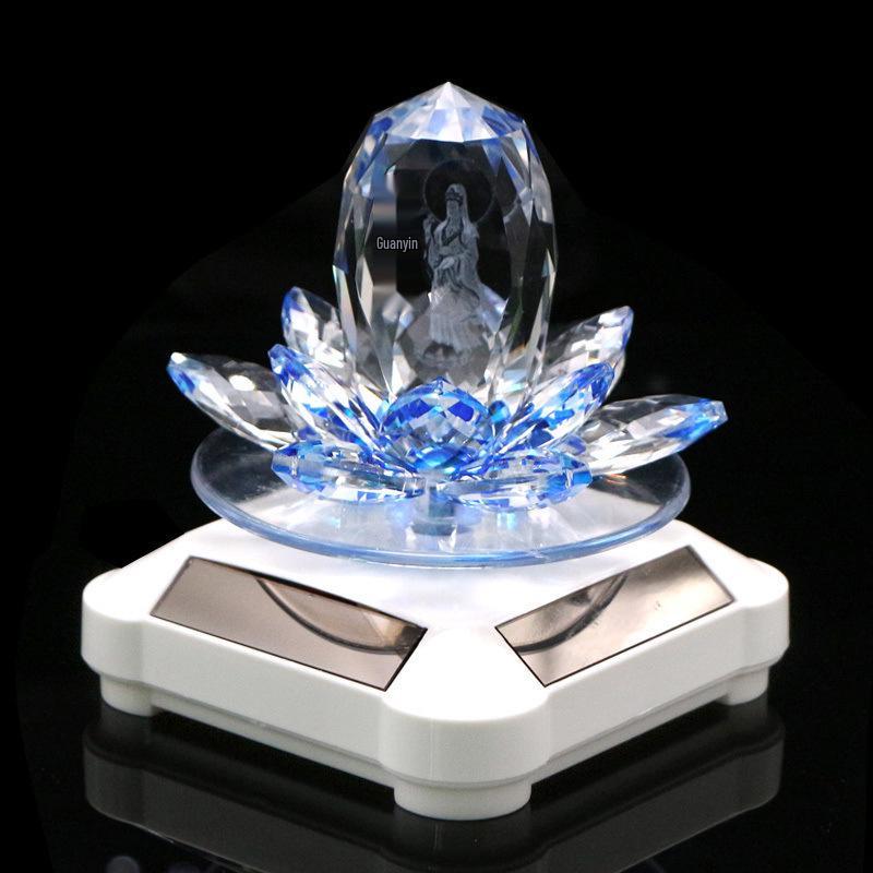 Lotus Guanyin Buddha Car Ornament with Crystal Perfume Base - Peaceful Interior Decoration