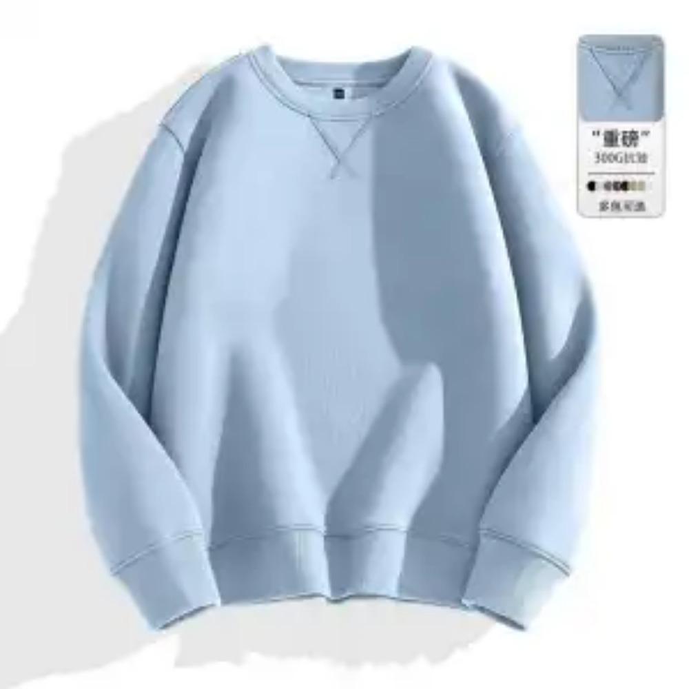 Solid Color Round Neck Hoodie Men's Heavyweight Long Sleeved Versatile Loose Casual Top Hooded Pullover