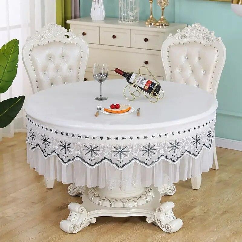 Wysokiej klasy okrągły obrus wodoodporny olejoodporny odporny na oparzenia koronkowy boczny okrągły obrus jednolity kolor trwała mata na stół