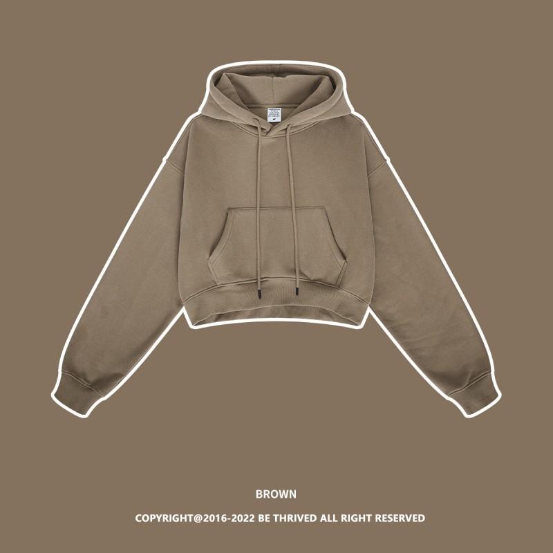 Women's Autumn and Winter Plus Cashmere Solid Color Hoodie Spice Girls Miss Umbilical American Pullover Top