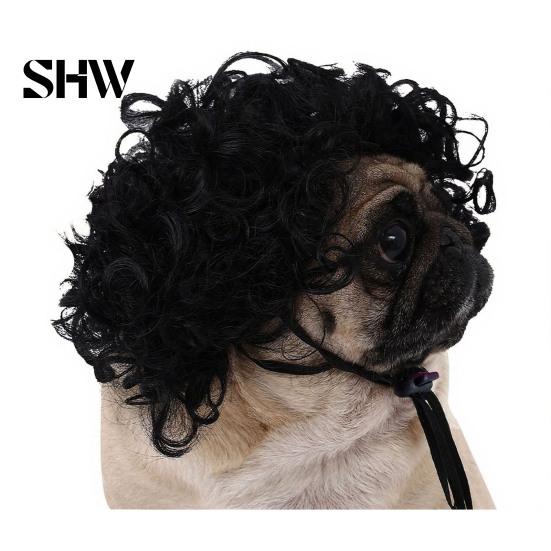 Small Dog Halloween Costume Funny Pet Wig, Cute Bob Cut Cat Afro Curly Wig with Adjustable Cosplay Accessories Elastic Band, Breathable for Dogs, Cats