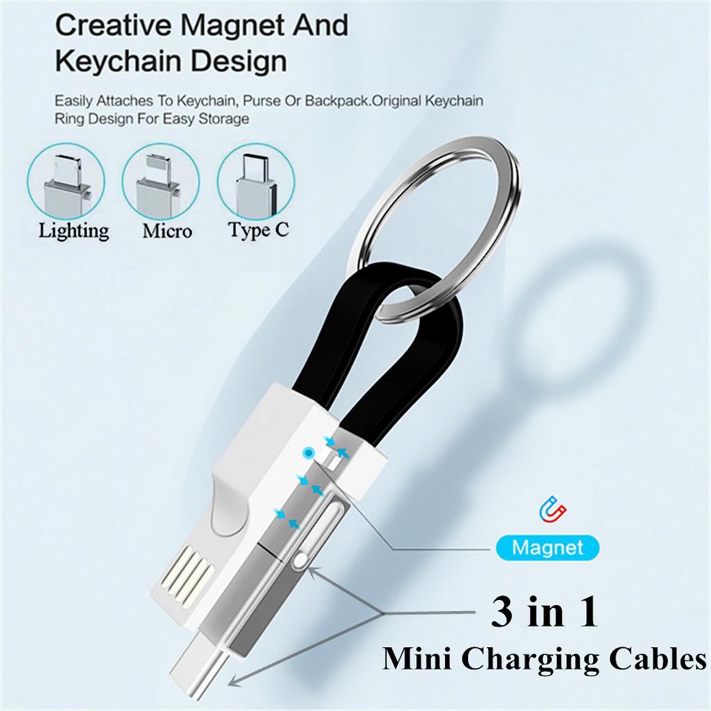 3 in 1 Magnetic 13CM Mini USB Data Cable Mobile Phone Portable Charging Data Cables Type C/Micro USB