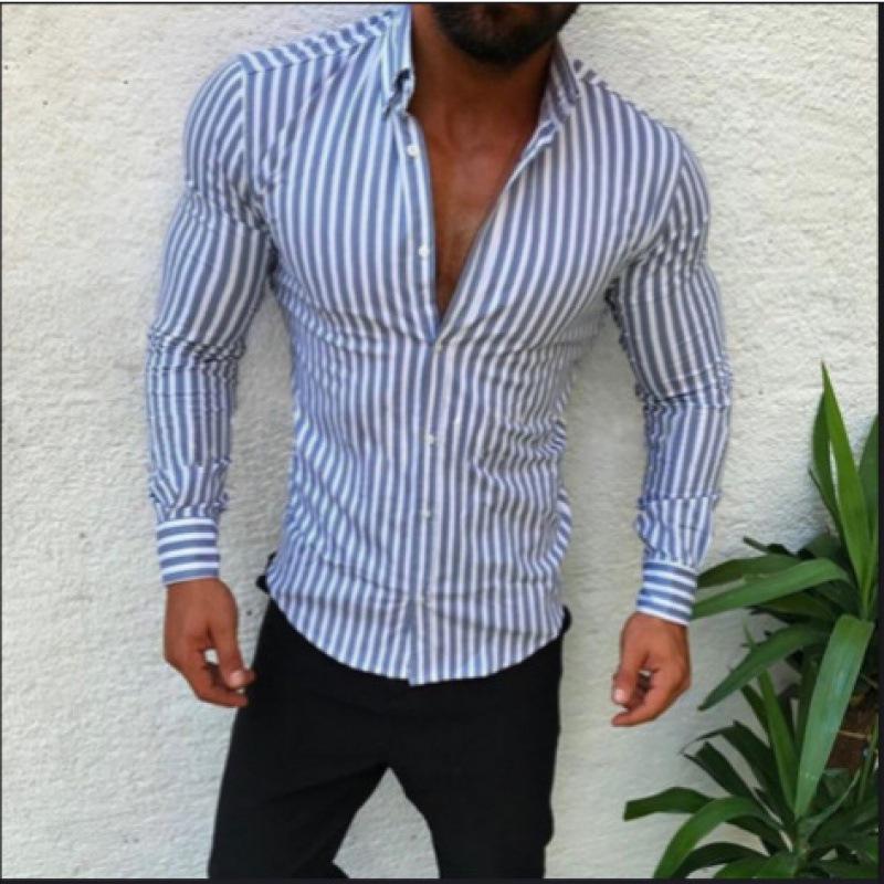 2026 Men's Slim Fit Striped Long Sleeve Shirt - Youth Fashion Business Casual