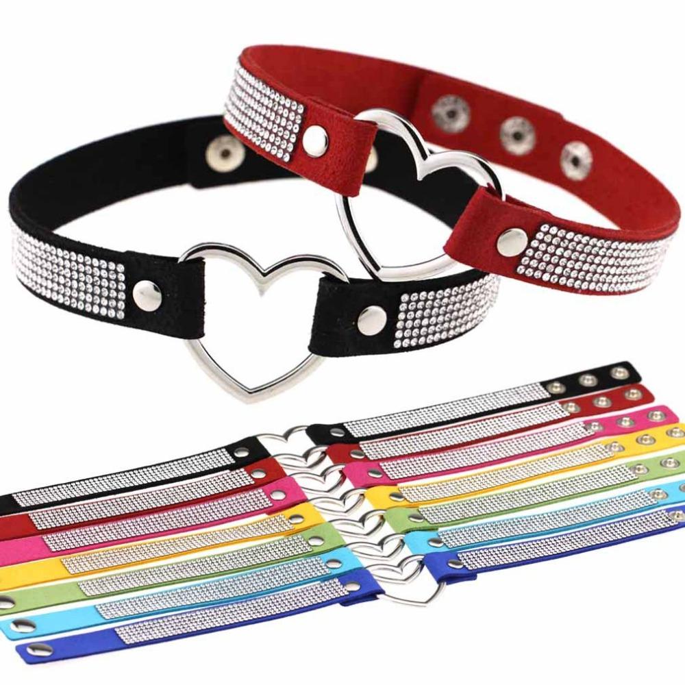Black Leather Heart Rhinestone Choker Necklace Women Crystal Choker  Statement Chocker Collar Fashion Jewellery