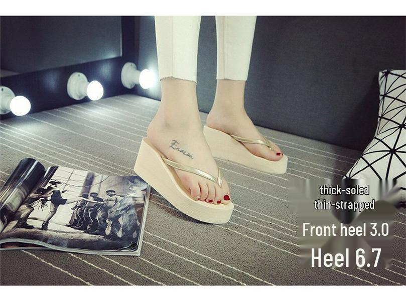 Student Women's Summer Non-Slip Toe-Post Slippers - Korean Style Wedge Heel with Thick Sole.