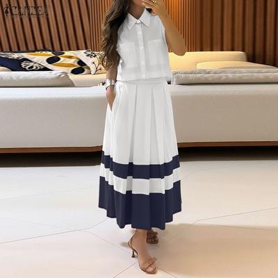 Women Sleeveless Vest Tops and Long Skirts Casual Two Piece Suit Sets