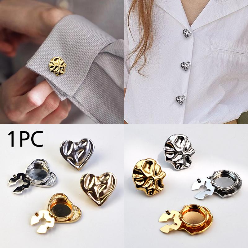 1PC Button Cover Electroplating Cufflinks Exquisite Love Shape Cool Jewelry Party Button Decoration Gift 24x17mm