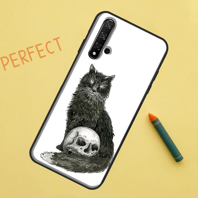 Black Cat Skull Goth Witch Case For Huawei P30 Pro P20 P40 Lite Nova 8i 7i 3i 11i 5T 9 10 SE Y60 Y61 Y70 Y90 P Smart Z