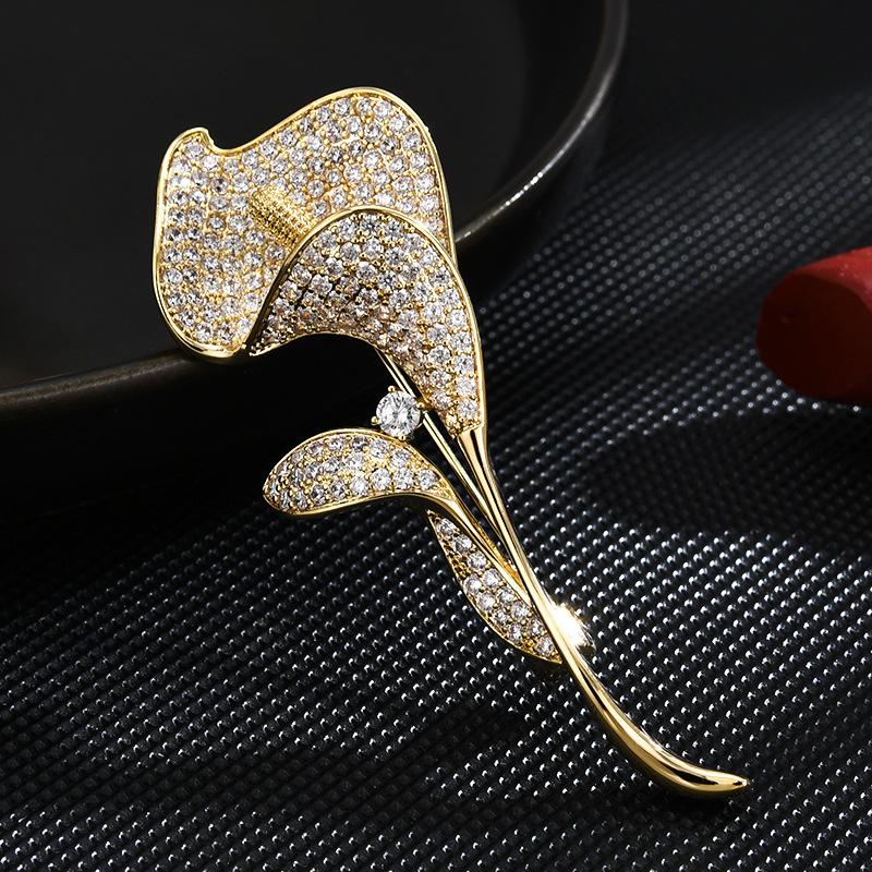 Vintage Luxury Purple Crystal Tulip Flower Brooches For Women Elegant Clothes Suit Accessories Brooch Pins Party Jewelry Gifts