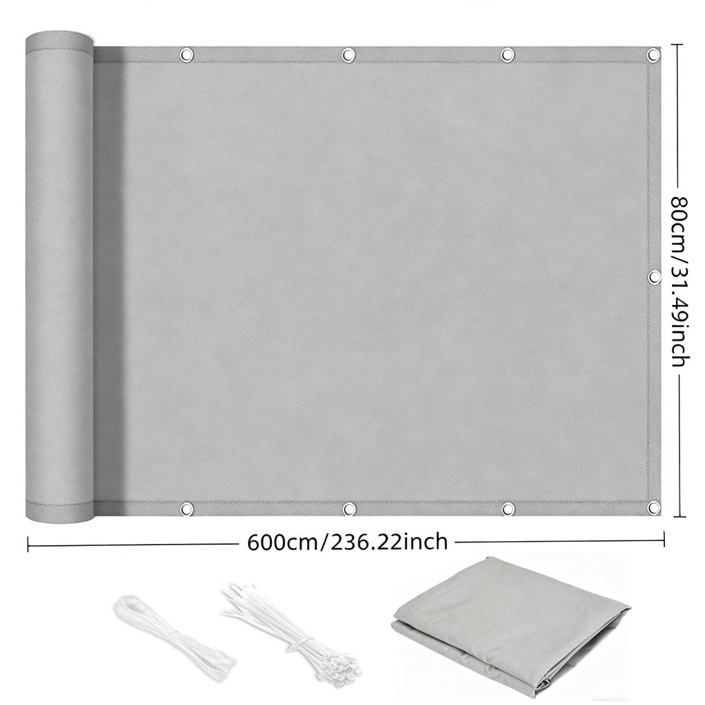 Balcony Privacy Screen, Outdoor Sunshade Fabric, Garden Fence Cover, Apartment Railing Protector with Rope Tie-Downs - Black