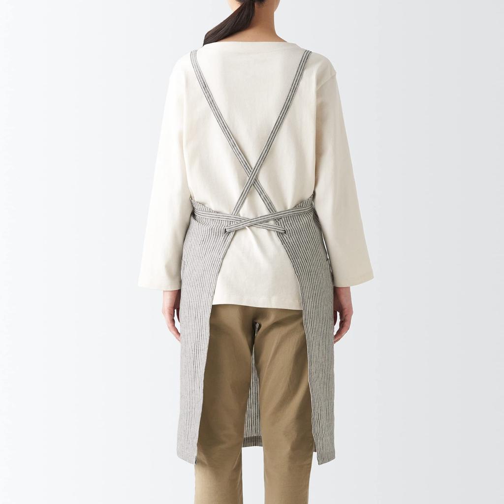 MUJI Linen Plain Weave Cafe Charcoal Gray Free 12835769 Apron, Stripe, Size,