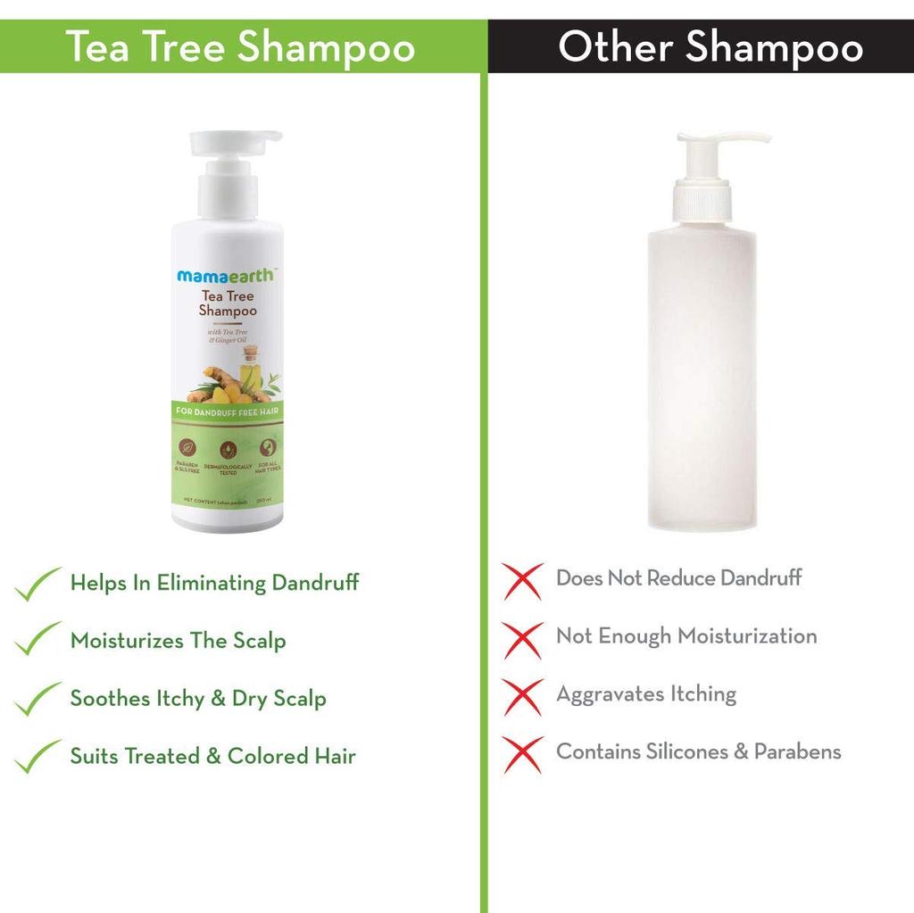 Mamaearth Tea Tree Anti Dandruff Shampoo For Itchy Scalp & Oily Hair Control, Soothing Cleanser For All Hair Types, 250ml Bottle