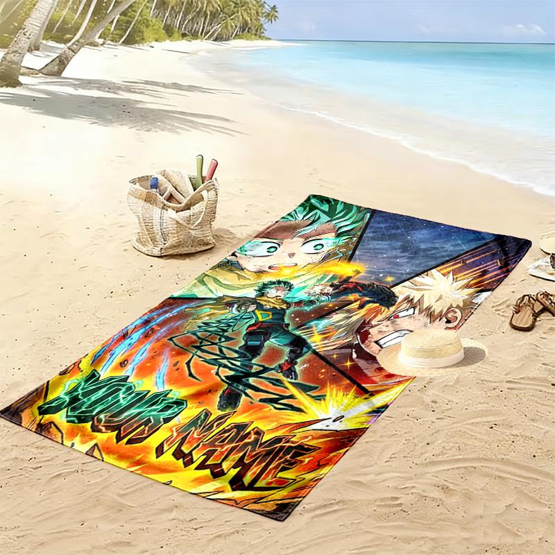 Name Custom Anime Mha Print Beach Towel, Large Soft Quick Dry Towel for Beach Camping Swimming
