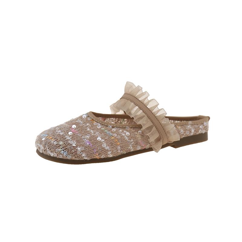 Baotou slippers sequined summer beach shoes flat-soled soft-soled slippers women's outer mesh breathable women's slippers