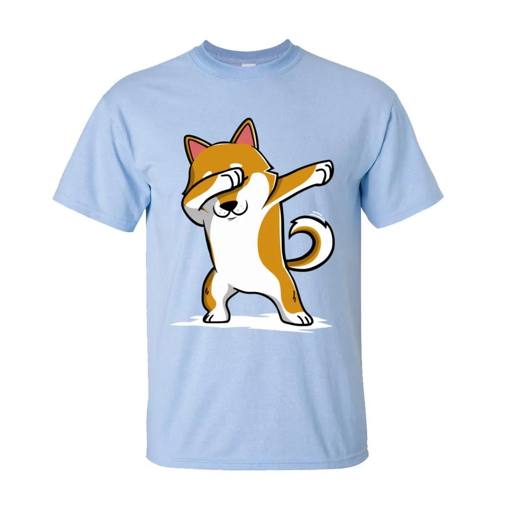 Funny Men's T-Shirt Shiba Inu Dabbing Tops Tees Discount Crew Neck Dance Tshirt Short Sleeve Cotton Casual T Shirt Wholesale