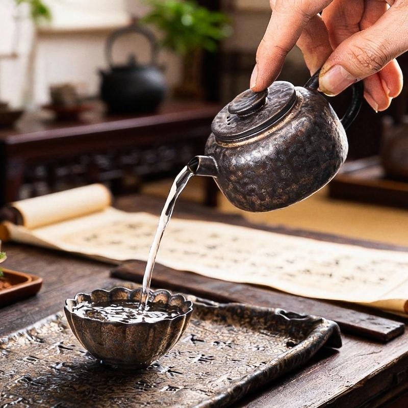Old Rock Mud Rough Pottery  Tea Pot Retro Black Gold glazeTeapot Tea Kettle Tea Ceremony Tea Making Single Pot Tea Ceremony