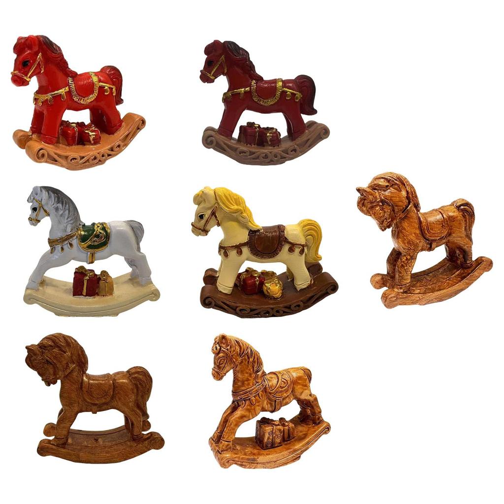Small Christmas Rocking Horse Decor Home Ornament Desk Figure Resin Animal Statue for New Year Birthday Hotel Cabinet Wedding