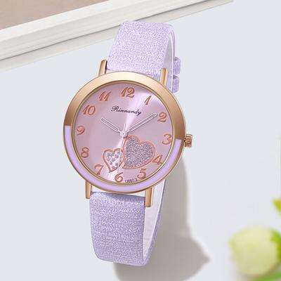 Women Heart Quartz Wristwatch Pu Leather Watches Clock Pointer Watch