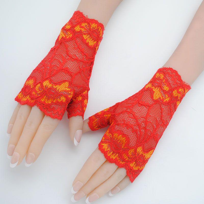 New Arrival Lace Half Finger Gloves Women's Thin Summer Silk Ice Short Sun Protection Driving Non Slip Elastic Fingerless Gloves Bridal Gloves
