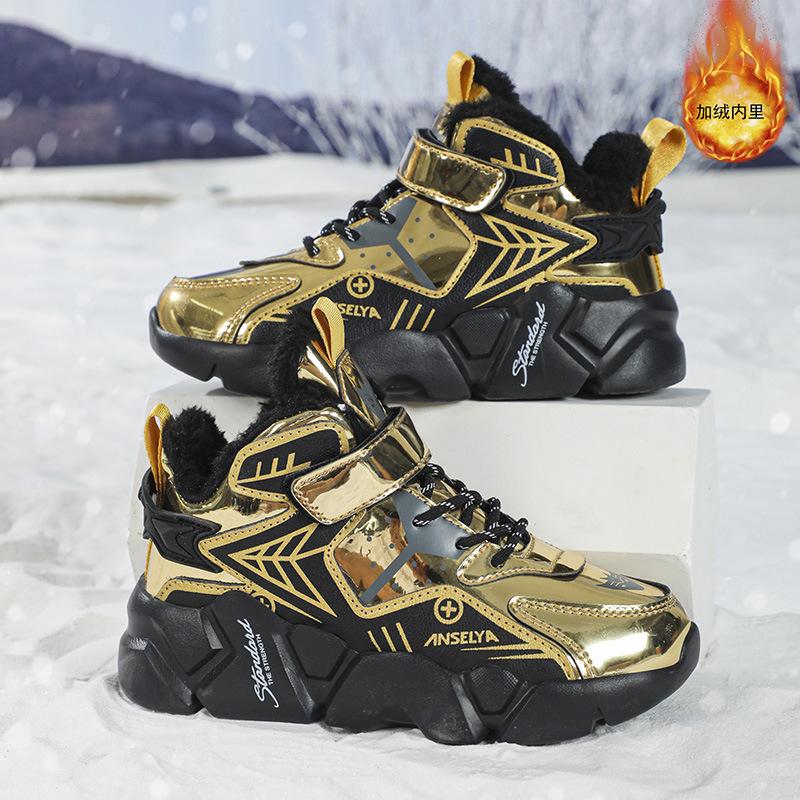 Children's cotton shoes winter new velvet warm boys sports shoes leather waterproof fashion student big cotton shoes
