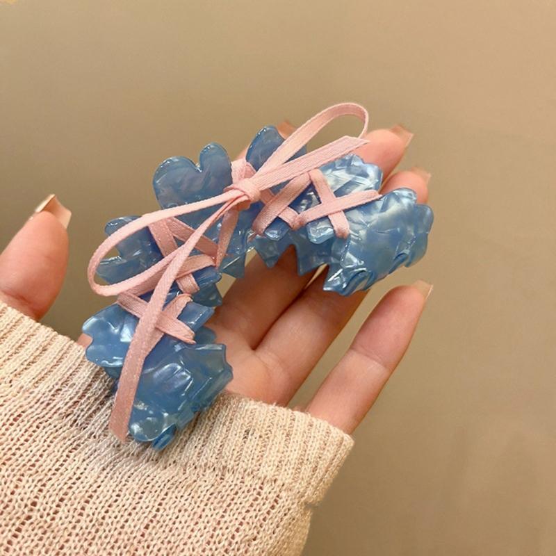 Versatile Acrylic Hair Claw Ballet Style Ribbon Tie Bowknot Acetate Claw Clips Stylish Headwear Hair Accessory for Women