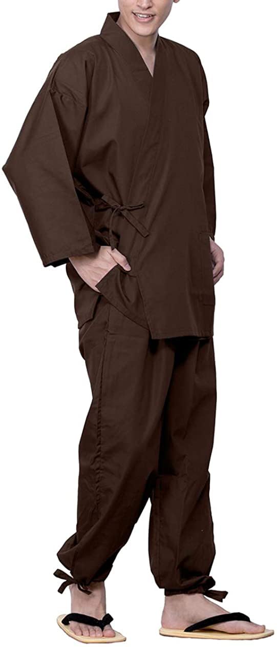 

KYOETSU Samue Plus Wear Men s Kimono, Summer/Winter, Size, Year-Round (Size 4L, Brown)