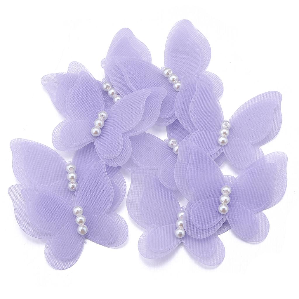 10pcs/lot Organza Fabric Butterfly Appliques Colorful Double-layer Meteor Gauze Pearl Butterfly For DIY Wedding Party Home Decor