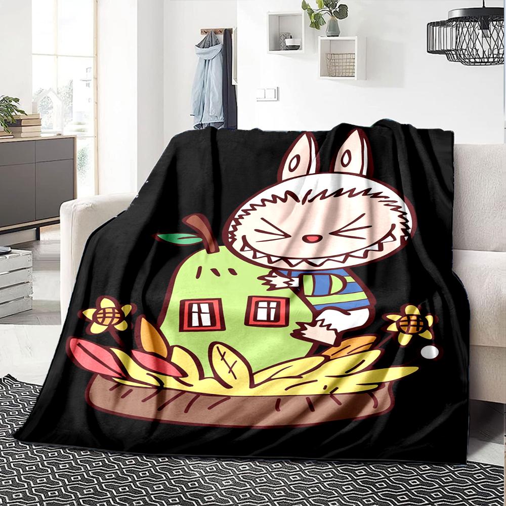 1Pc Labubu Cute Cartoon Blanket Soft Comfortable Polyester Blanket All Season Cozy Throw Bedroom Office Outdoor Use Christmas Gift Choice Print Home B