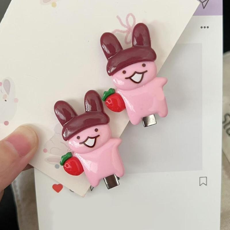2PCS Adorable Rabbit Shaped Hair Accessory With Strawberry Design Practical Plastic Resin For Festival Occasion