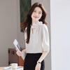 Damen Chiffon V-Ausschnitt Bluse mit Schleife