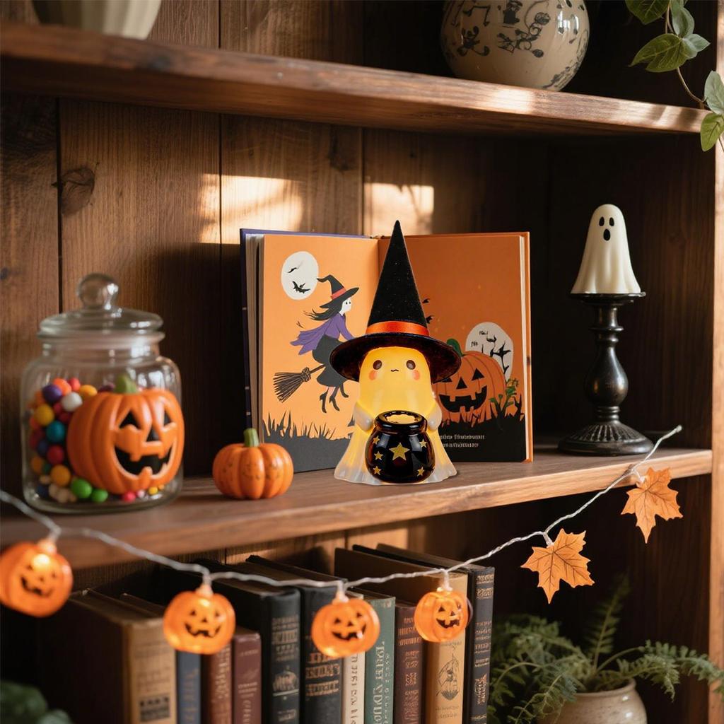Light Up Ghost Halloween Decor Resin Halloween Ghost Decorations Indoor Led Spooky Statue Cute Decoration For Holiday Fireplace