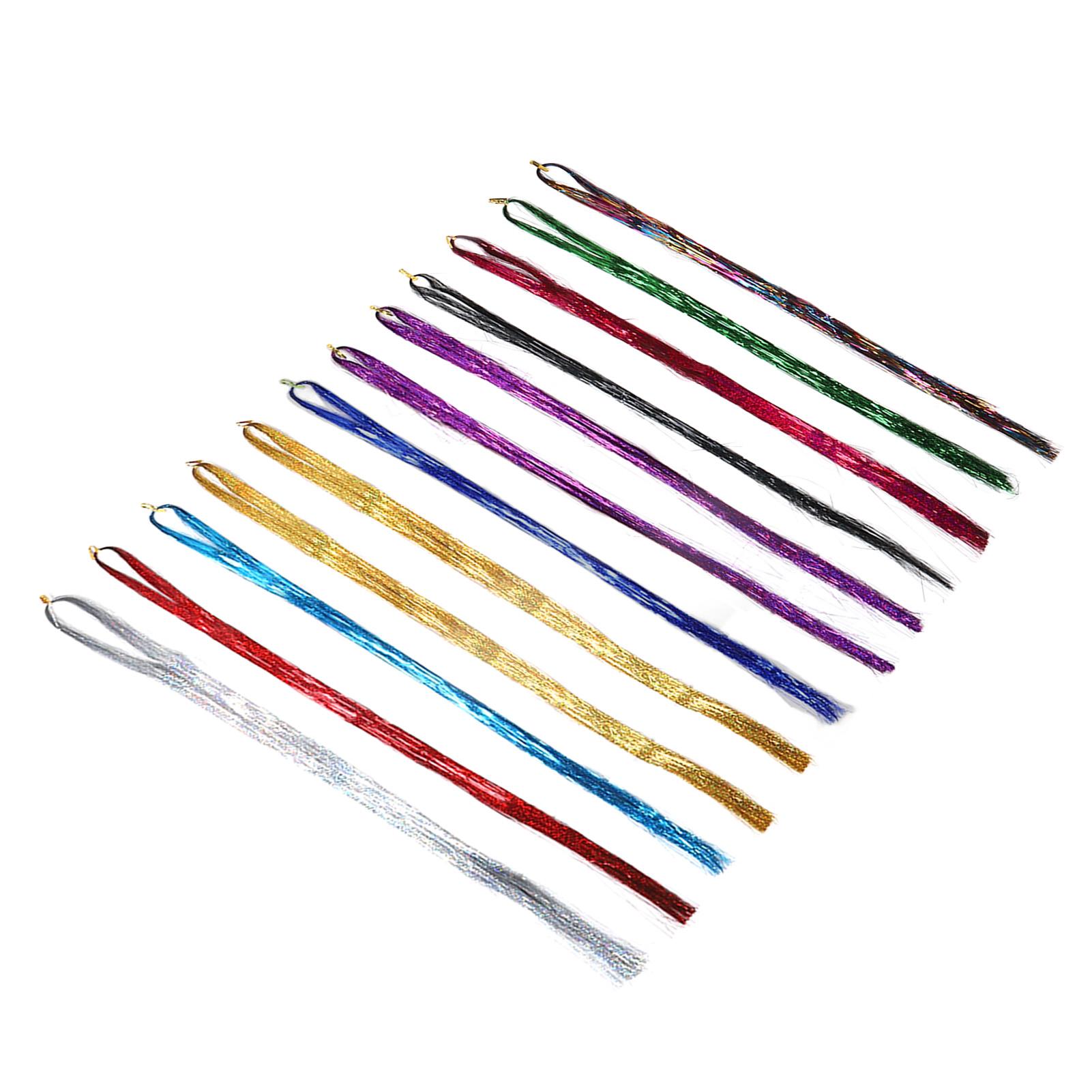 

Набор мишуры для волос с инструментами 12 шт. Блестящие разноцветные пряди мишуры для волос. Сверкающая прическа