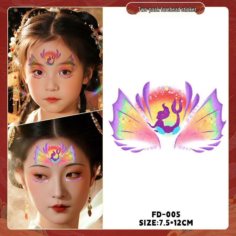 Dunhuang Glitter Face Stickers: Ancient Style Forehead & Eye Tattoos for Hanfu and Stage Performance