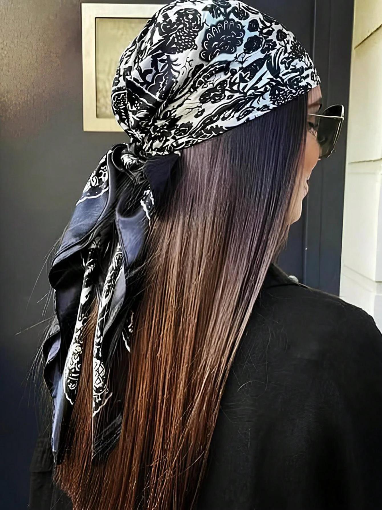 

Retro Floral Print 90Cm Square Silk Scarf Women Hijab Neckerchief Female Shawls Headband Hair Bands Foulard Wrap Bandana Luxury 90x90cm