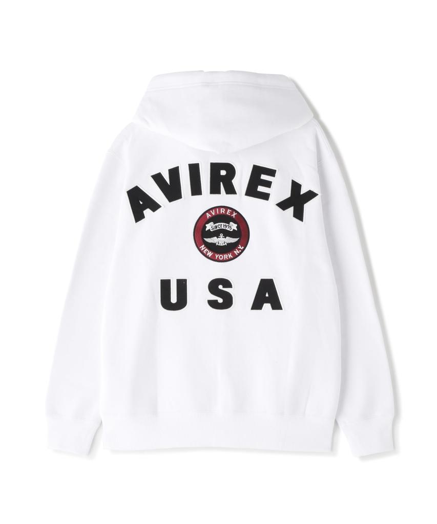 AVIREX VARSITY LOGO SWEAT ZIP UP PARKER men's 2XL 030 white 783-4931002