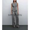 MD Spring/Summer French Style Young Ol Style Linen Blend Suit Vest 6024657 Wide Leg Pants 5021659