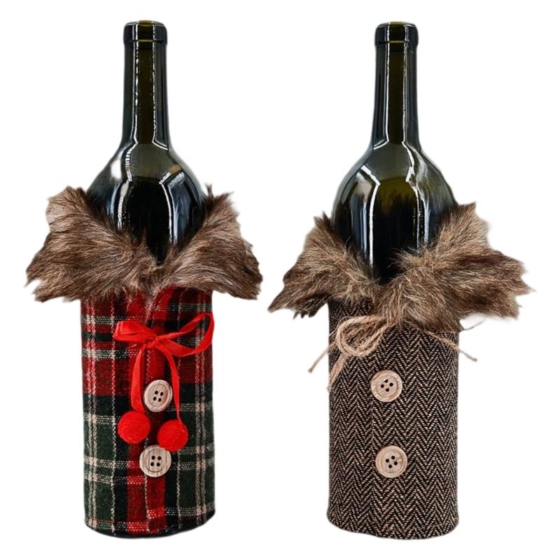 Red Wine Bottle Sleeve Christmas Dinner Table Decorative Bottle Cover For Family Gathering Festival Event Setting