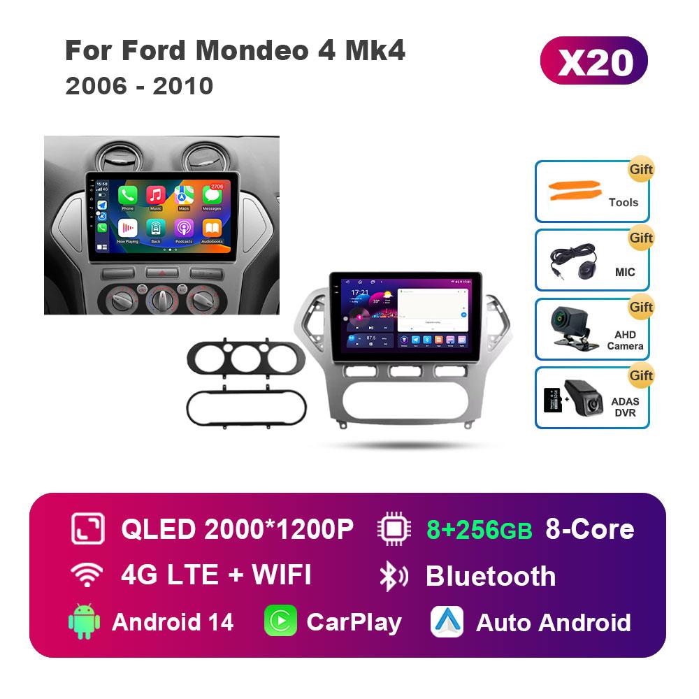 Android 14 Intelligent System Car Radio Multimedia Player for Ford Mondeo 4 Mk4 2006 - 2010 Touch Screen 4G WiFi BT GPS Navi