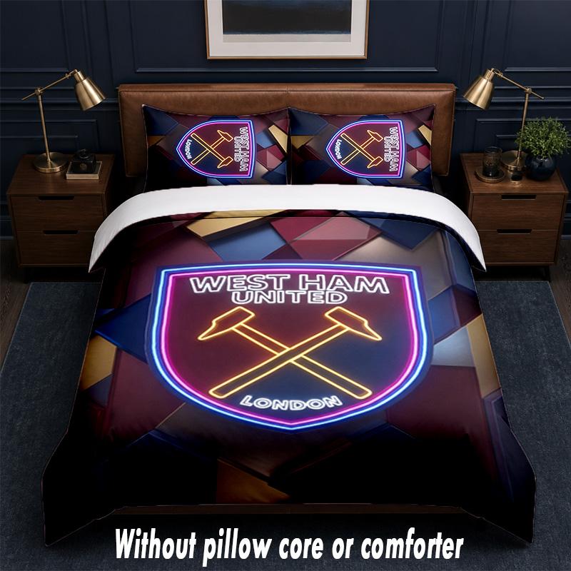 Set Biancheria da Letto West Ham United Football Design 1 Copripiumino + 2 Federe Morbido Traspirante Biancheria da Letto per la Casa