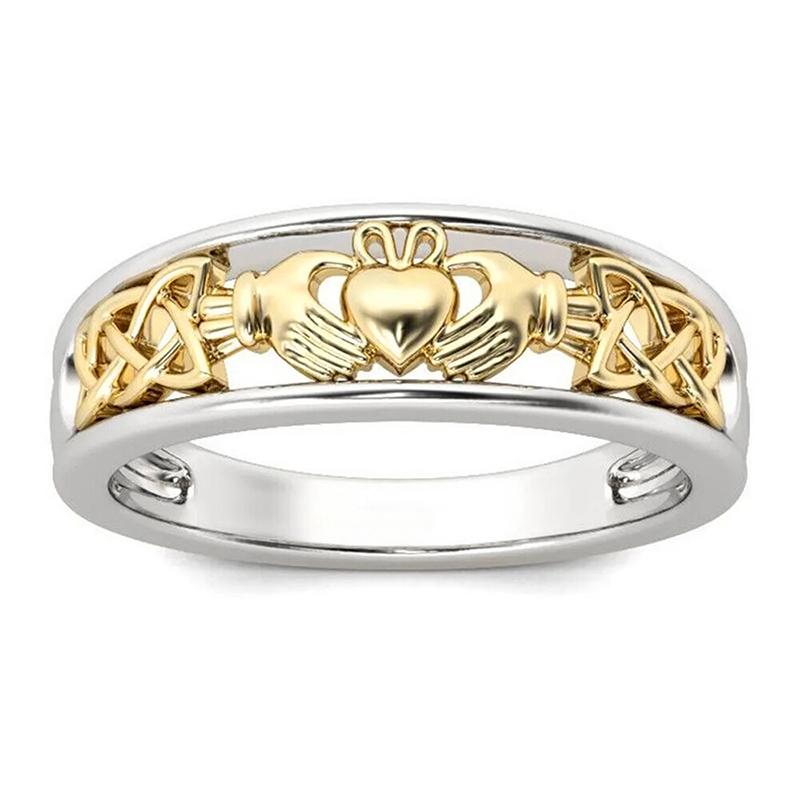 Delicate Two-tone Style Finger Ring Lady Low-key Graceful Accessories for Daily Wear Hollow Out Design Love Heart Jewelry