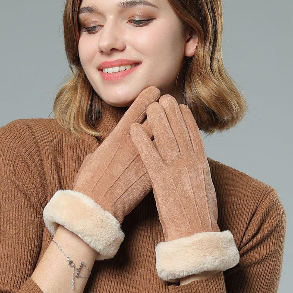 Windproof Full Fingers Mittens Soft Sports Cycling Mittens Casual Suede Gloves  Girls