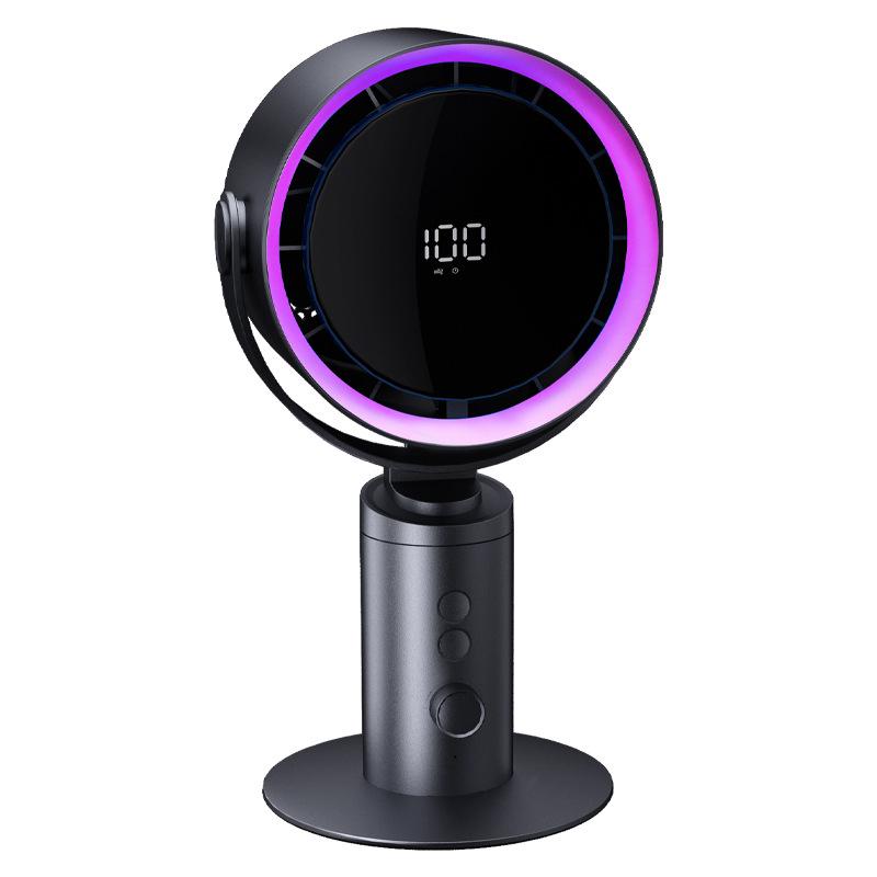 

Leisu High-Speed USB Rechargeable Desktop Fan with Turbo Oscillation, Stepless Speed Control, Ambient Light, and Brushless Motor. 170x100x255 mm темно-серого