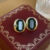 Emerald Zircon Oval Silver Needle Stud Earrings Real Gold Electroplating Temperament Earrings