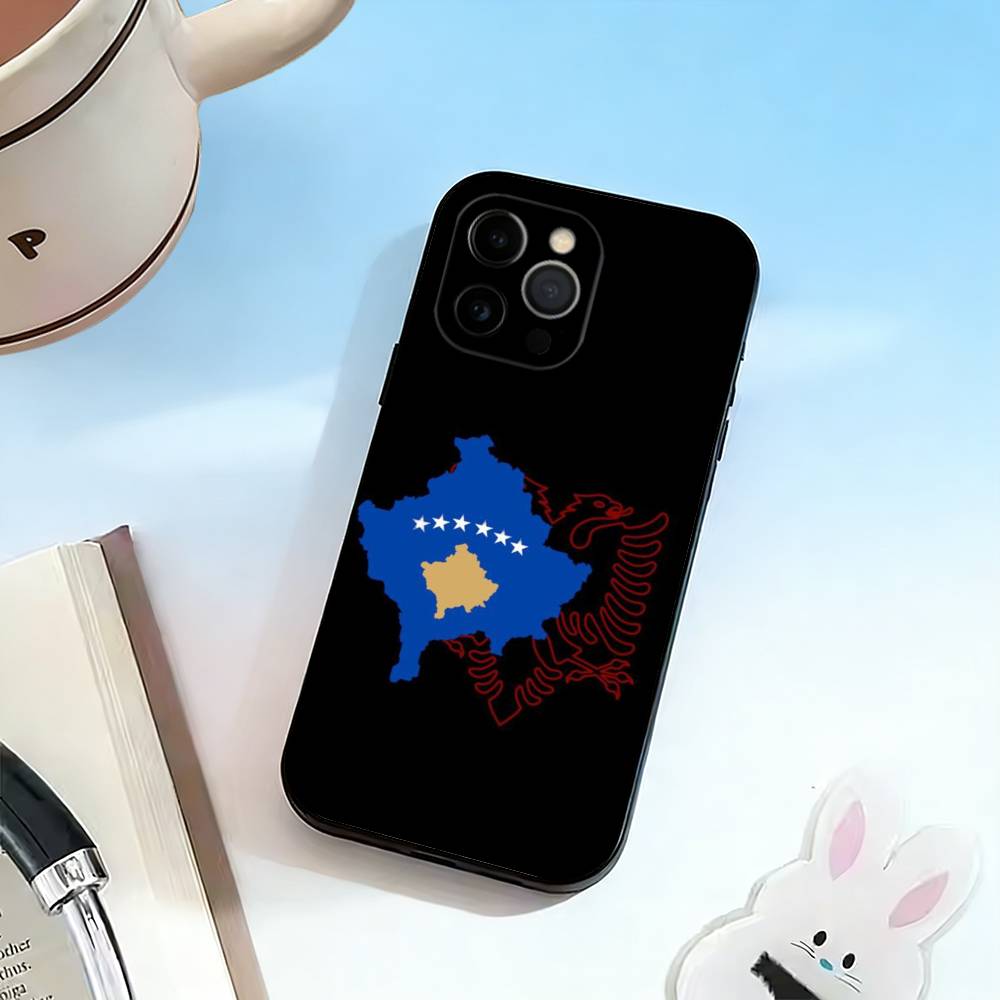 K-Kosovo Flag Map  Phone Case Silicone Soft For IPhone 17 16 15 14 13 12 11 X XR Plus Pro Max Plus