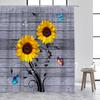 Sunflower Shower Curtain Natural Floral Butterfly Rustic Vintage Shabby Wood Board Flower Print Fabric Bathroom Decor With Hooks