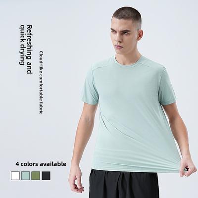 Rundhals-Kurzarm-T-Shirt für Herren Sommer Outdoor Wandern und Laufen Feuchtigkeitsableitendes, schnelltrocknendes einfarbiges Oberteil