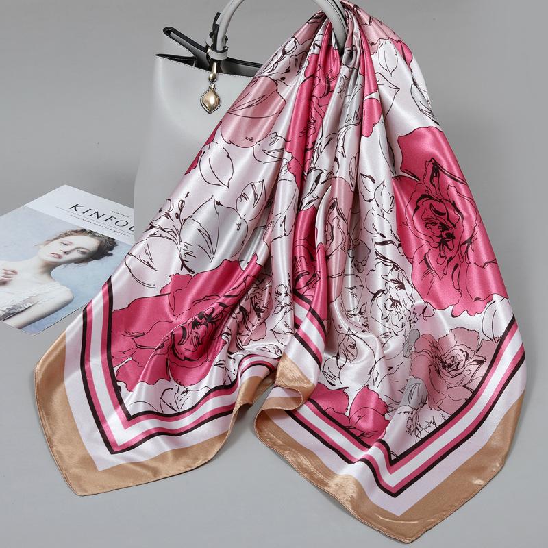 Foulard quadrato in seta stile influencer: Sciarpa da collo da donna alla moda, Sciarpa, Protezione solare, Garza stampata, Accessorio per abbigliamento professionale