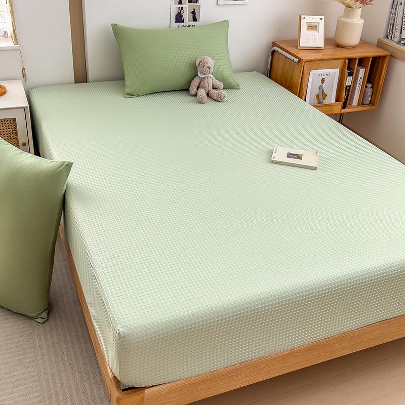 

Waffle Fitted Sheet, Soft, Waxy, Skin-friendly, Breathable Mattress Protector, Dust-proof Bed Cover, Practical Item for Dormitory, Home and Bedroom single bed hat 90x200cm