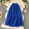 Summer Women Elegant Ruffles Mesh Elstic Waist Long Midi Cake Skirt