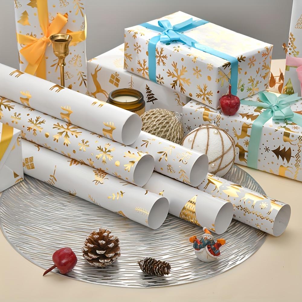 6pcs Elegant Christmas Gift Wrapping Paper with Golden Reindeer&Tree Design- Sparkling Foil Accents,Perfect for Holiday Presents